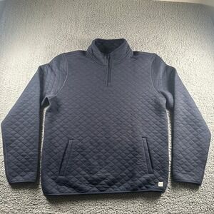 Marine Layer Pullover Mens L Quilted Half Zip Navy Long‎ Sleeve Pocket Logo Cozy
